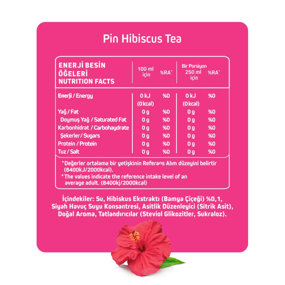 Pin Hibiskus Çayı - Şekersiz - 1 Litre X 6 Adet